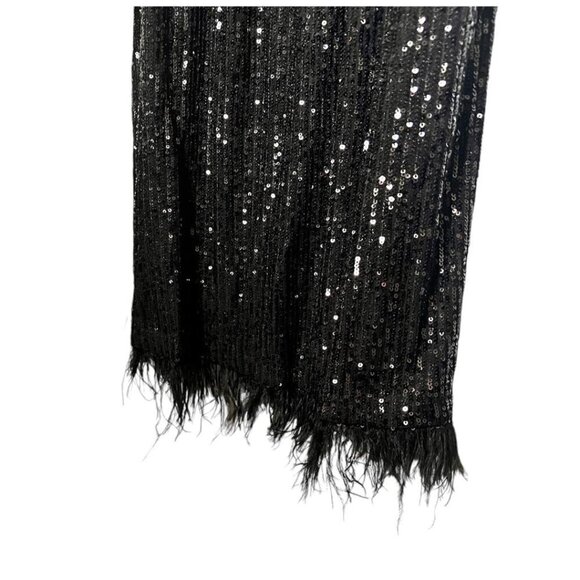 Nanette Lepore Womens Black High Neck Feather Trim Sequined Dress Sz 12 New - Picture 5 of 9